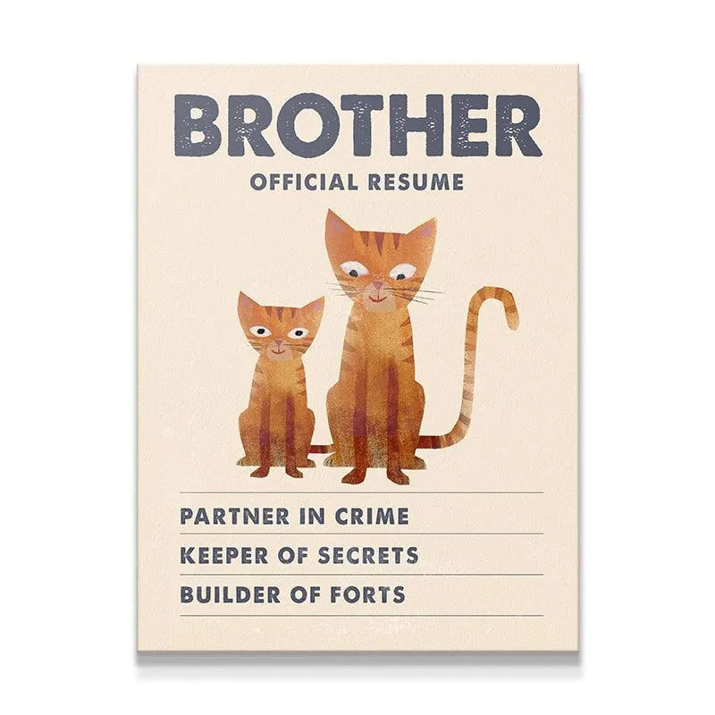 Close-up of the two stylized tabby cats on the Kids Brother Resume poster illustration.