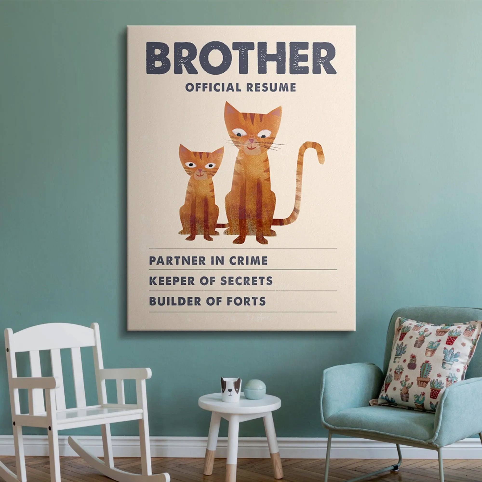 Detail crop focusing on the text "PARTNER IN CRIME" below the illustration on the Kids Brother Resume.