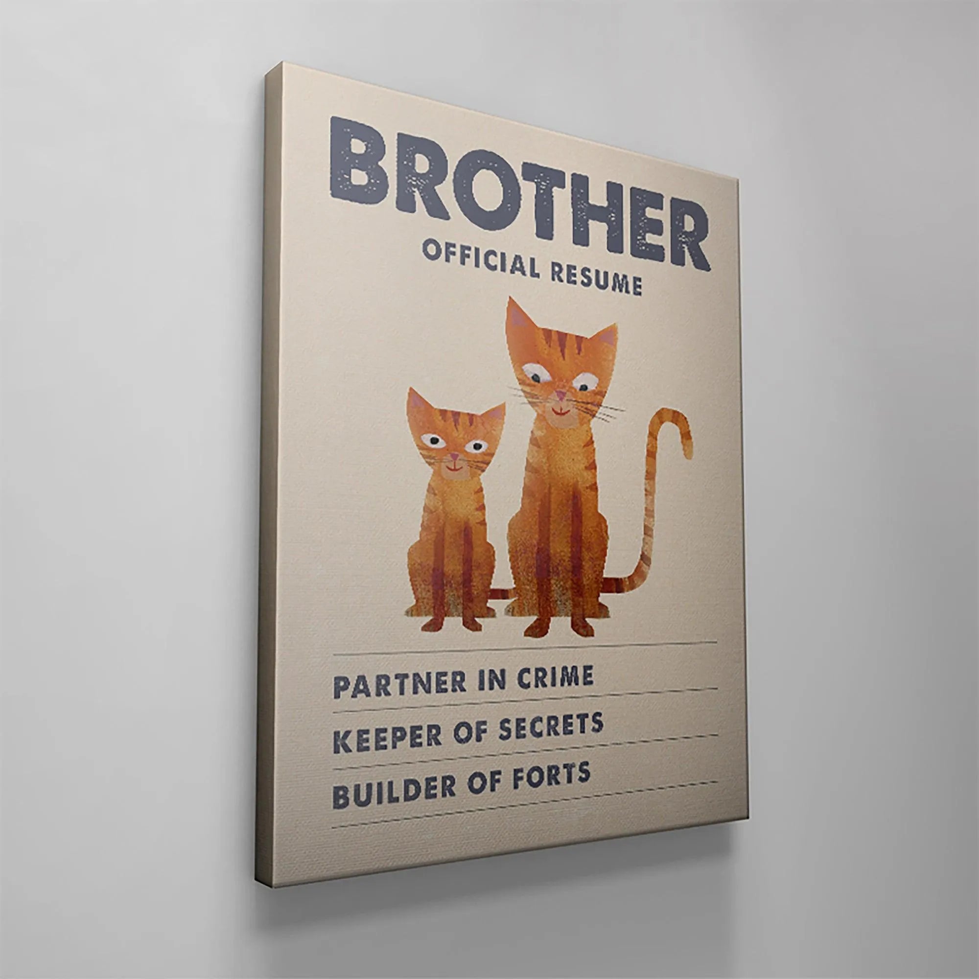 Lifestyle photo showing the Kids Brother Resume framed in a bright child's bedroom setting.