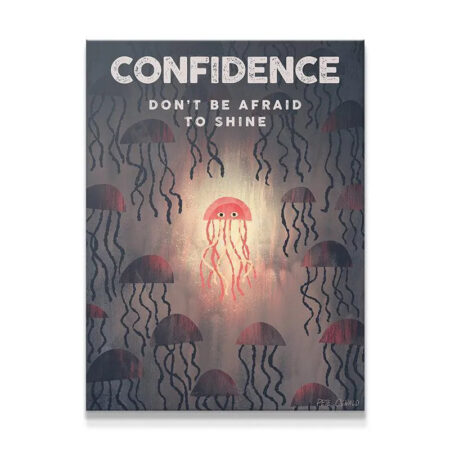 Full view of the motivational Kids - Confidence canvas art, showing the glowing jellyfish among dark figures.