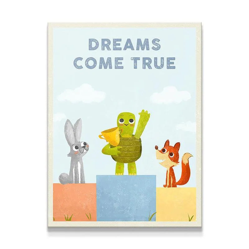 Full view of the winning turtle holding a trophy on the podium, symbolizing Kids - Dreams Come True.