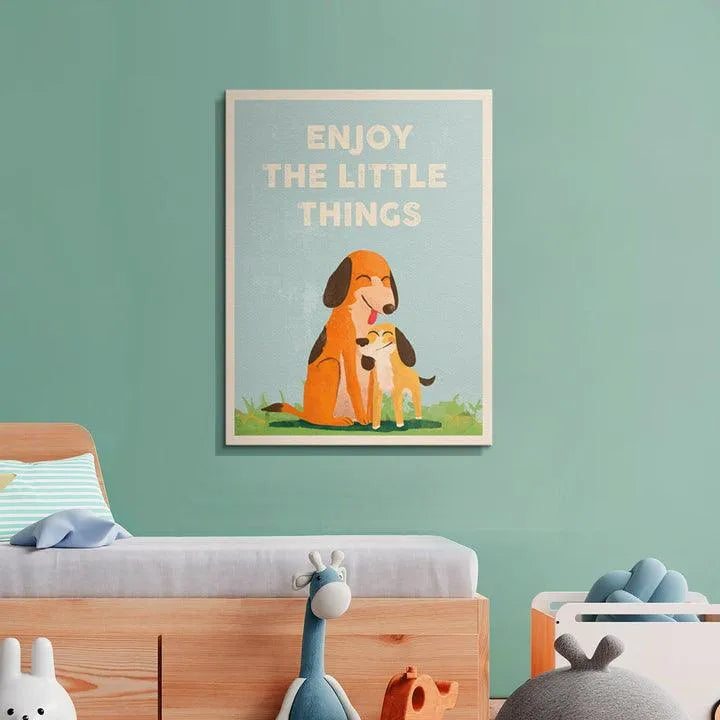 Canvas texture mock-up of the uplifting poster, designed to help Kids Enjoy The Little Things in their daily life.