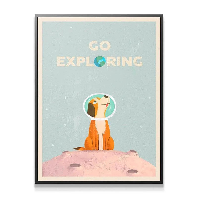 Full framed view of the cosmic art print encouraging Kids Go Exploring.
