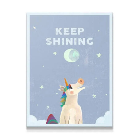 Full vertical view of the unicorn poster with 'Kids Keep Shining' text centered above the illustration.