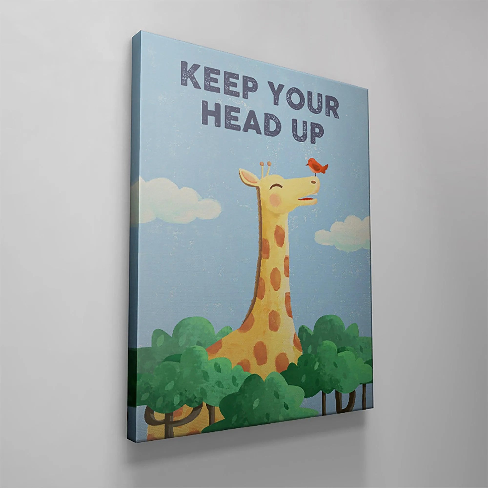 Side view showcasing the gallery-wrapped edge and material quality of the 'Kids Keep Your Head Up' motivational wall decor.