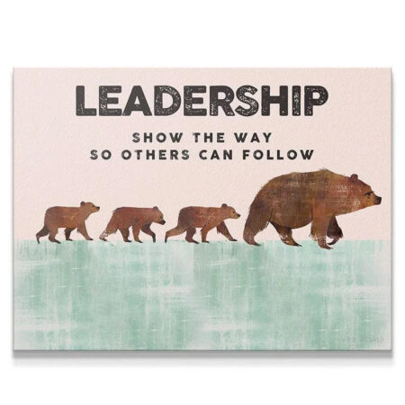 Watercolor style illustration showing the concept of Kids Leadership with a mother bear leading three cubs.
