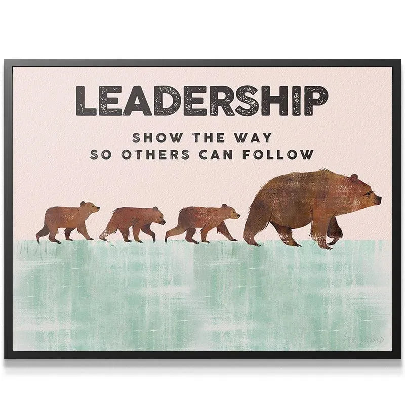 Close-up view of the textured lettering "LEADERSHIP" in black, emphasizing the Kids Leadership message.