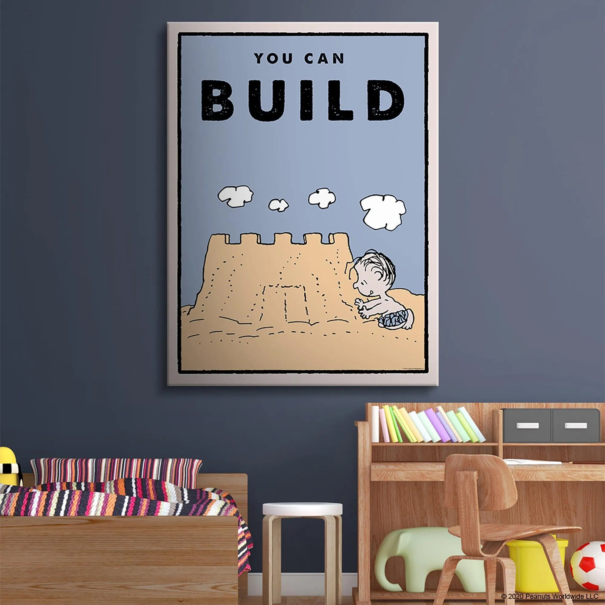 Studio shot showcasing the vibrant matte finish and color palette of the 'Kids PEANUTS - You Can Build' wall decor.