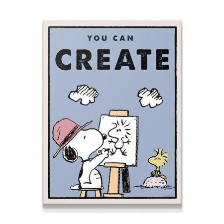 Full view of the inspirational 'Kids PEANUTS - You Can Create' poster featuring Snoopy painting on an easel.