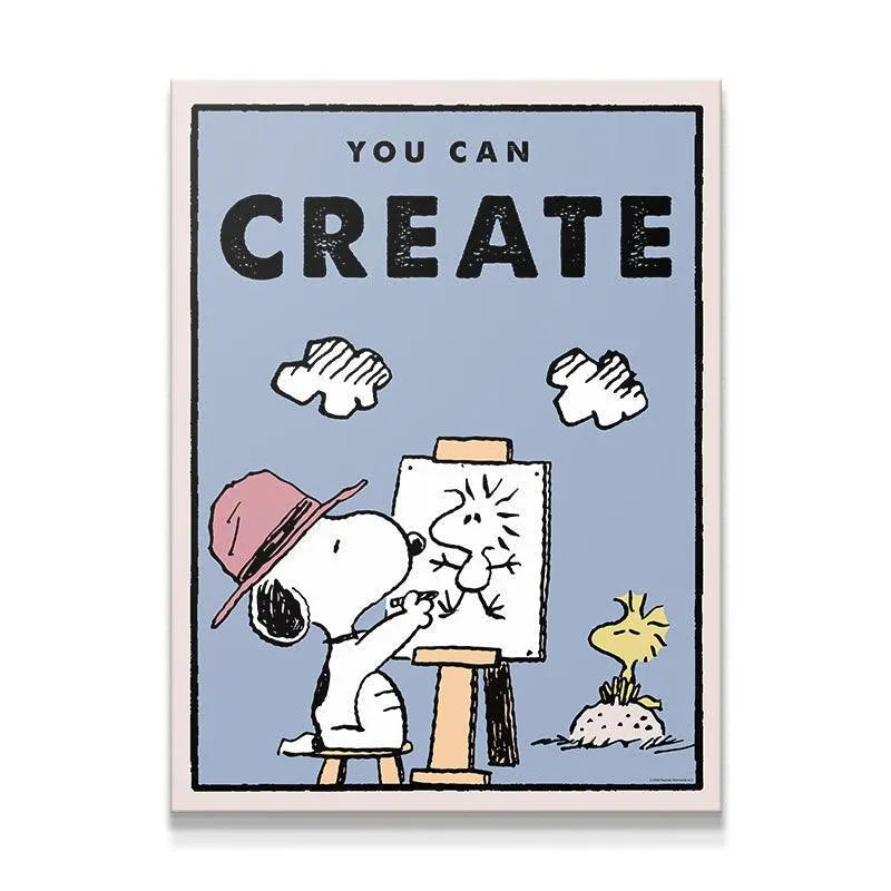 Full view of the inspirational 'Kids PEANUTS - You Can Create' poster featuring Snoopy painting on an easel.