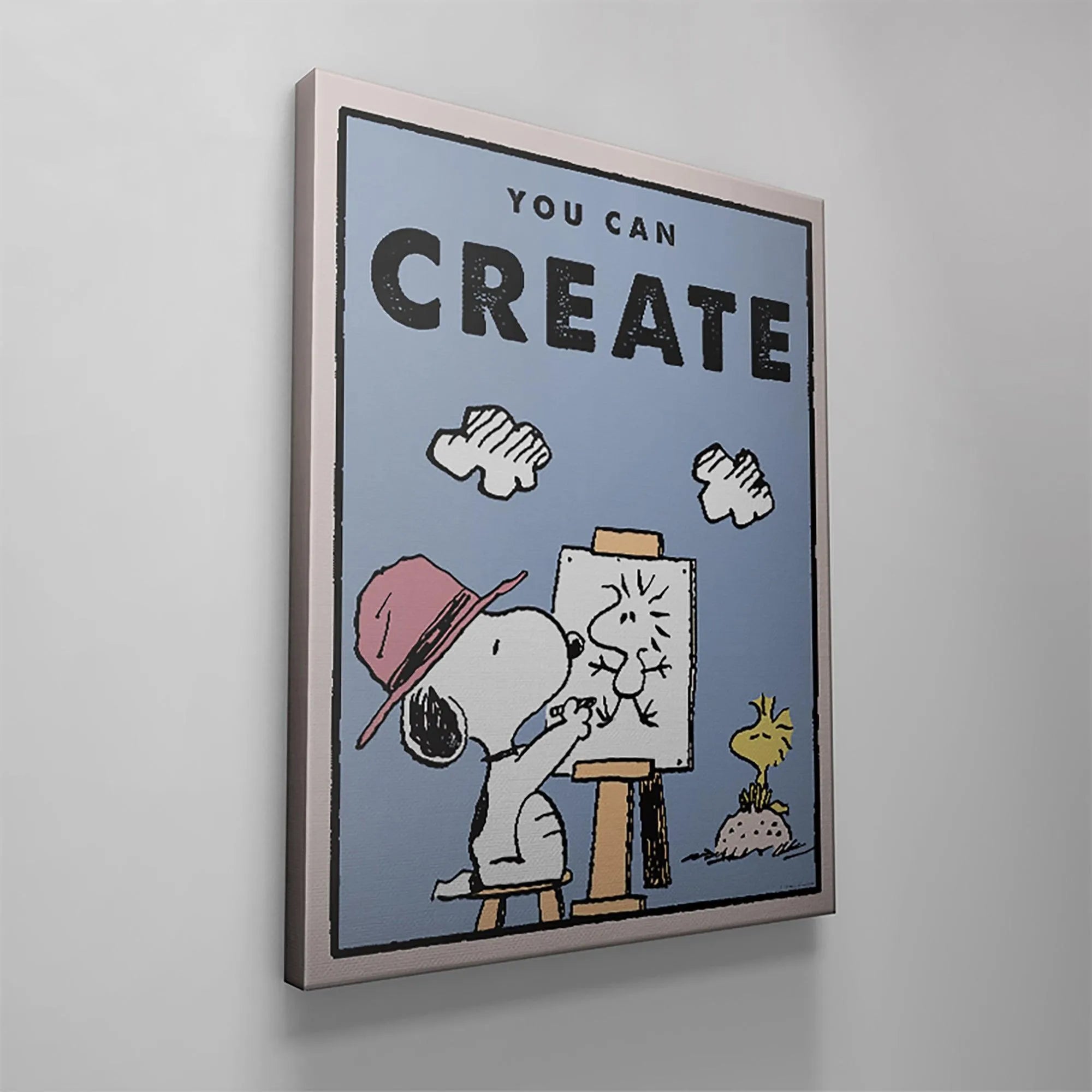 Top-down perspective showcasing the large, bold black 'CREATE' text on the 'Kids PEANUTS - You Can Create' design.