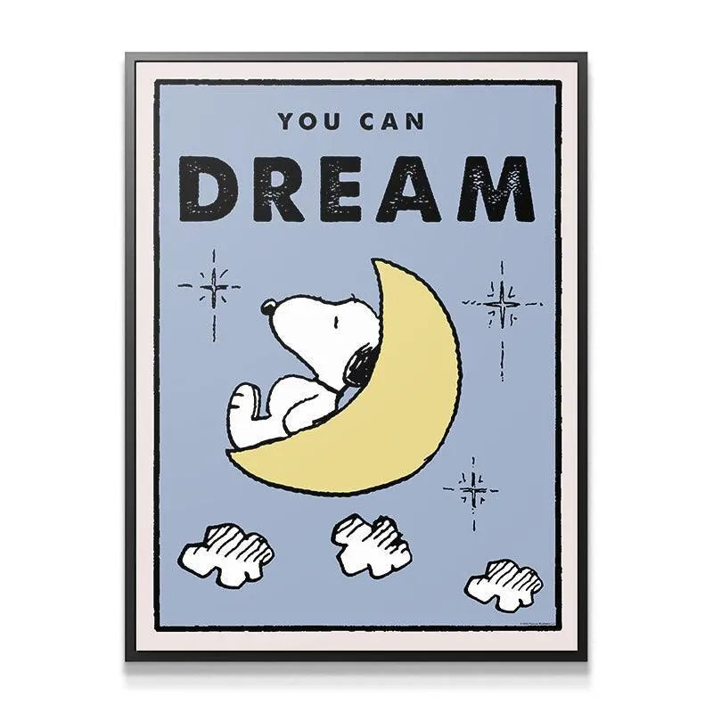 Close-up detail shot of Snoopy's peaceful expression and the 'YOU CAN DREAM' text from the Kids PEANUTS - You Can Dream print.