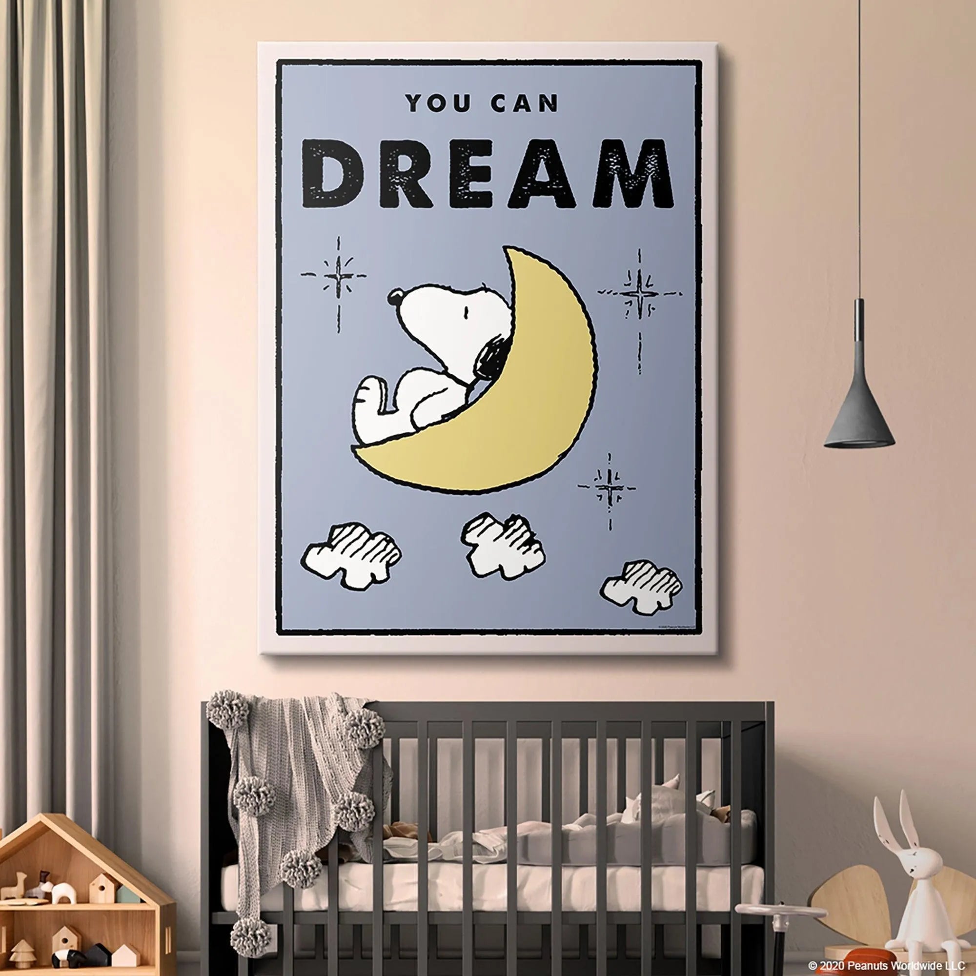 Corner angle view highlighting the sharp, bold lines of the Snoopy illustration in the Kids PEANUTS - You Can Dream poster.
