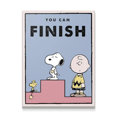 Snoopy on podium close-up, wearing medal, embodying Kids PEANUTS - You Can Finish success.
