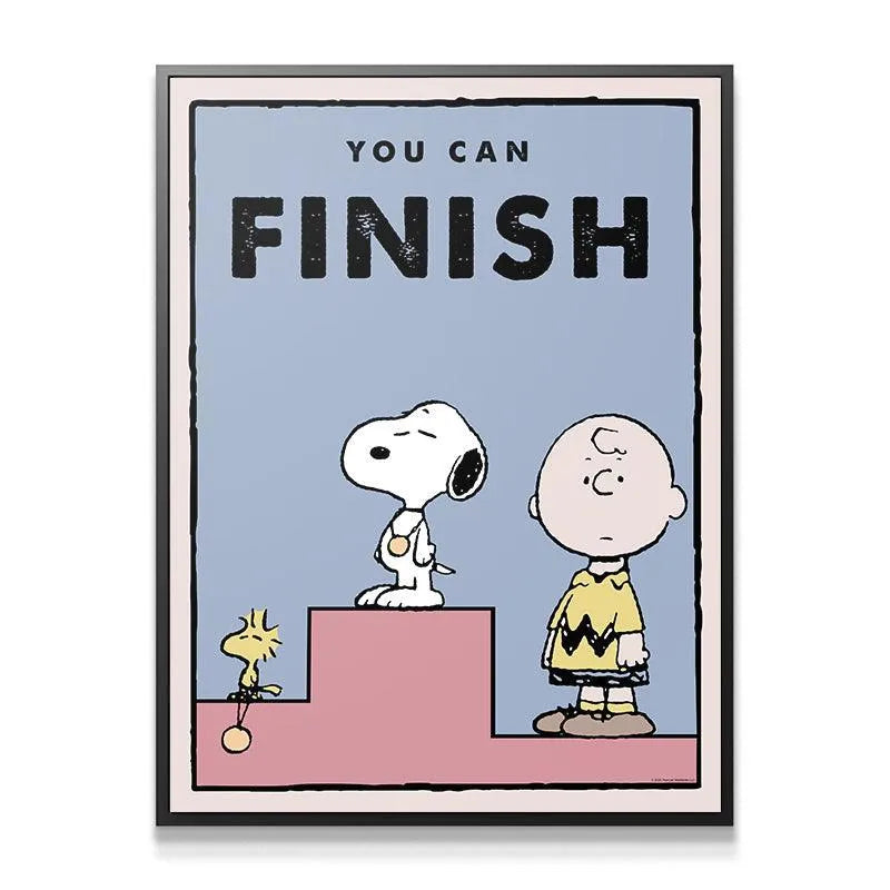 Full front view of the motivational Kids PEANUTS - You Can Finish poster artwork with pale blue background.