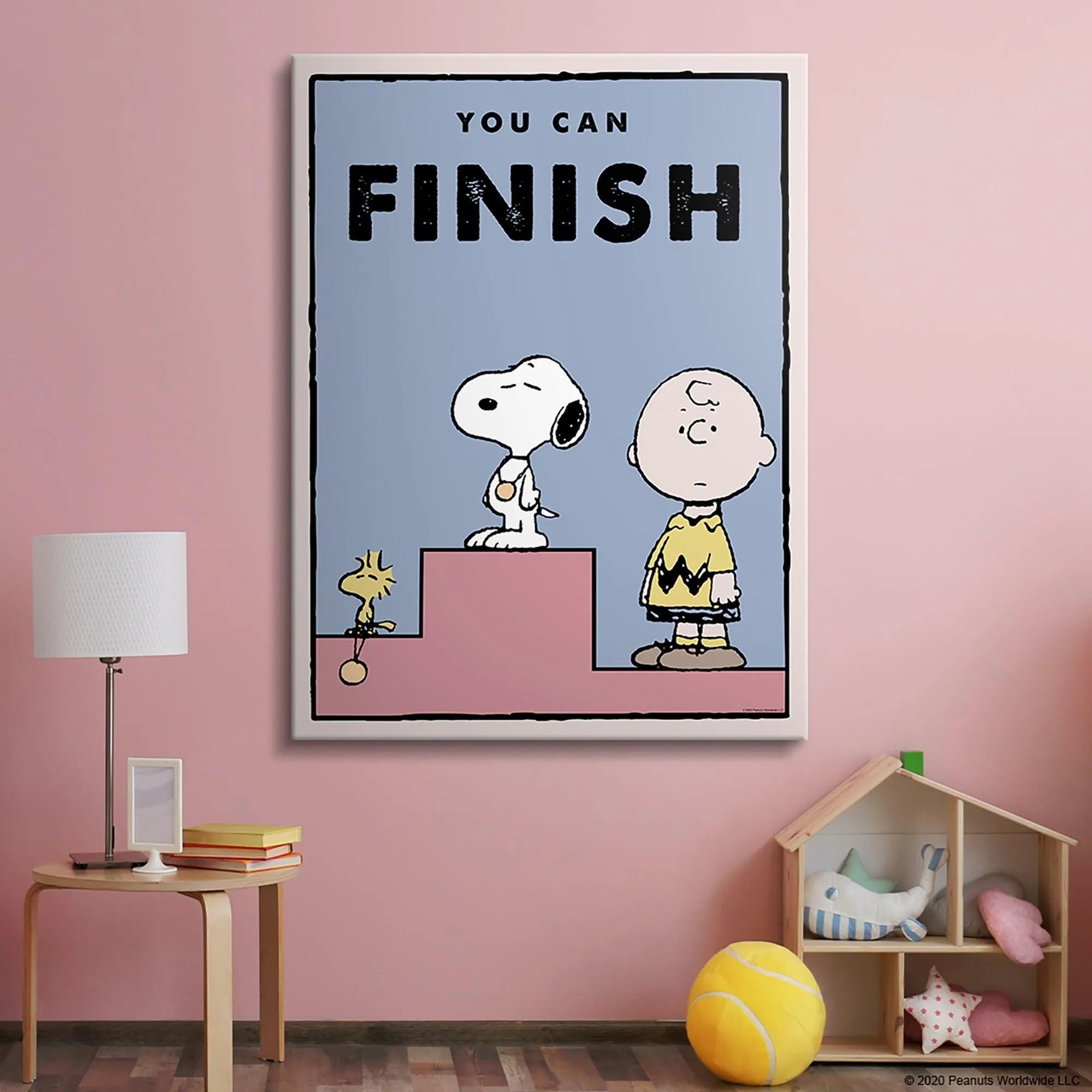 Detail crop focusing on the 'YOU CAN FINISH' typography above the Peanuts characters.