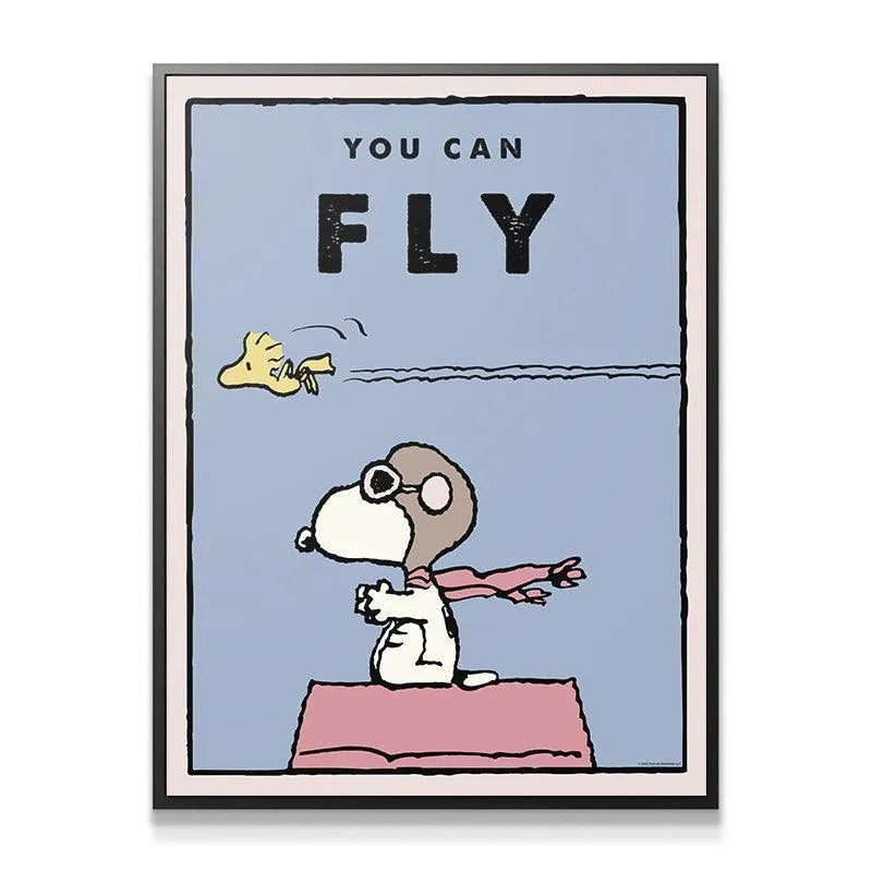 Close-up detail of Snoopy's brown pilot helmet and pink scarf in the Kids PEANUTS - You Can Fly artwork.