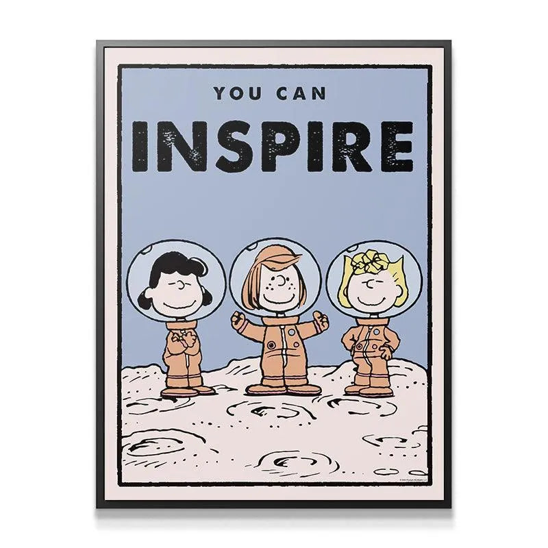 Close-up detail of Lucy's face and astronaut helmet depicted in the 'Kids PEANUTS - You Can Inspire' print, showing precise line work.