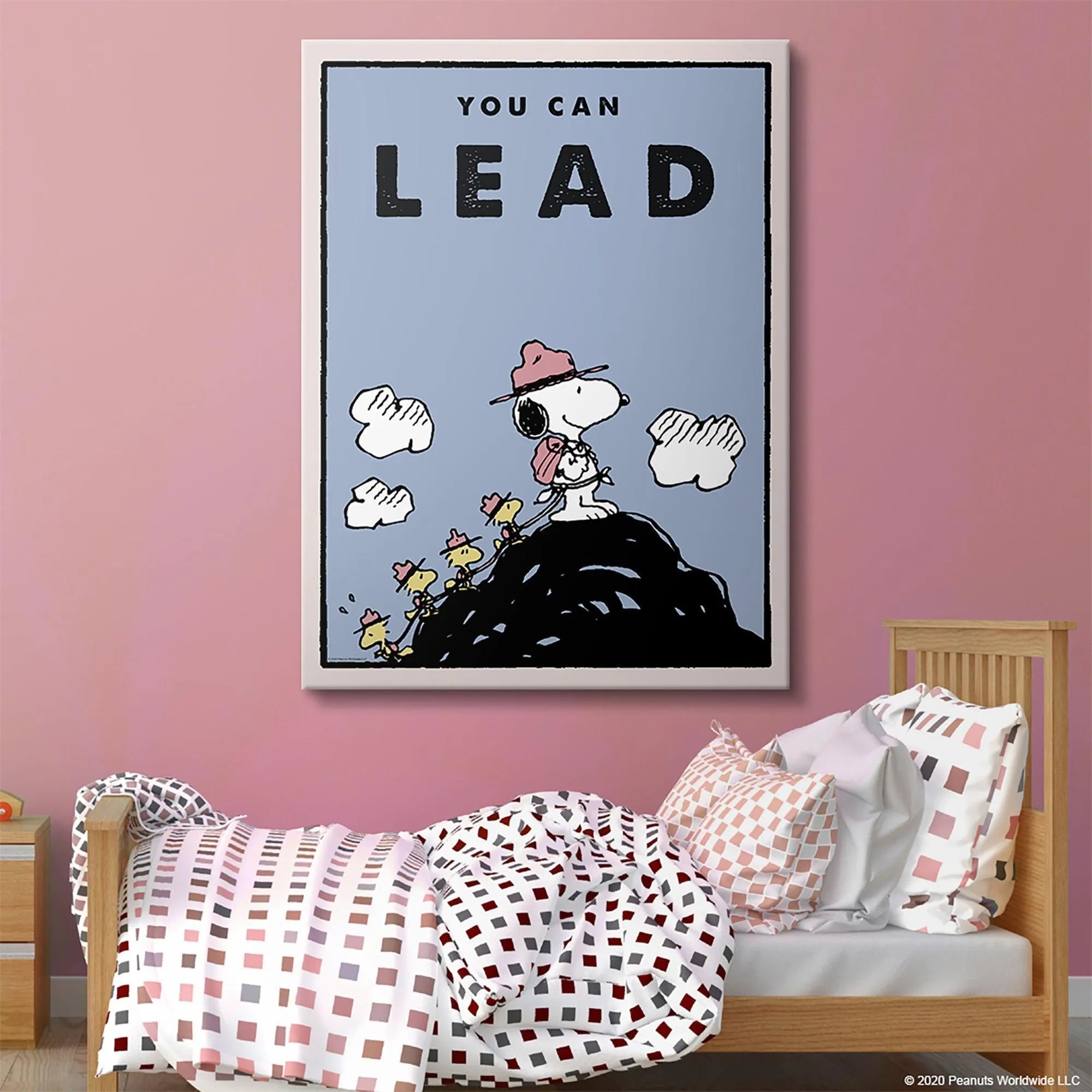 Square-angle shot highlighting the large, bold text "YOU CAN LEAD" on the light blue background.