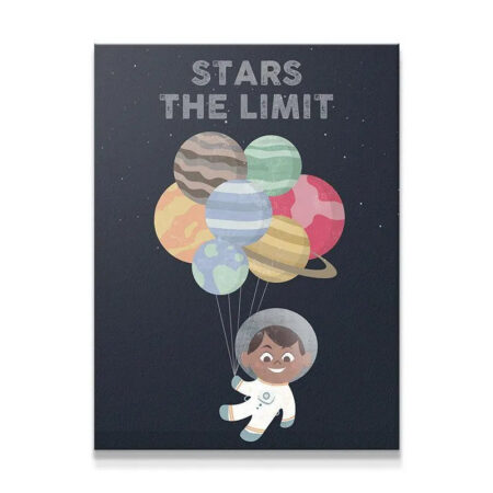 Full frontal view of the 'Kids - Stars The Limit' whimsical astronaut poster for nursery decor.