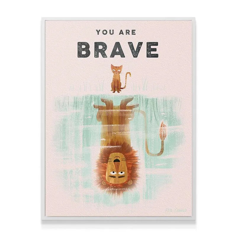 Full shot of the illustrated Kids You Are Brave art print in a modern, muted color style.