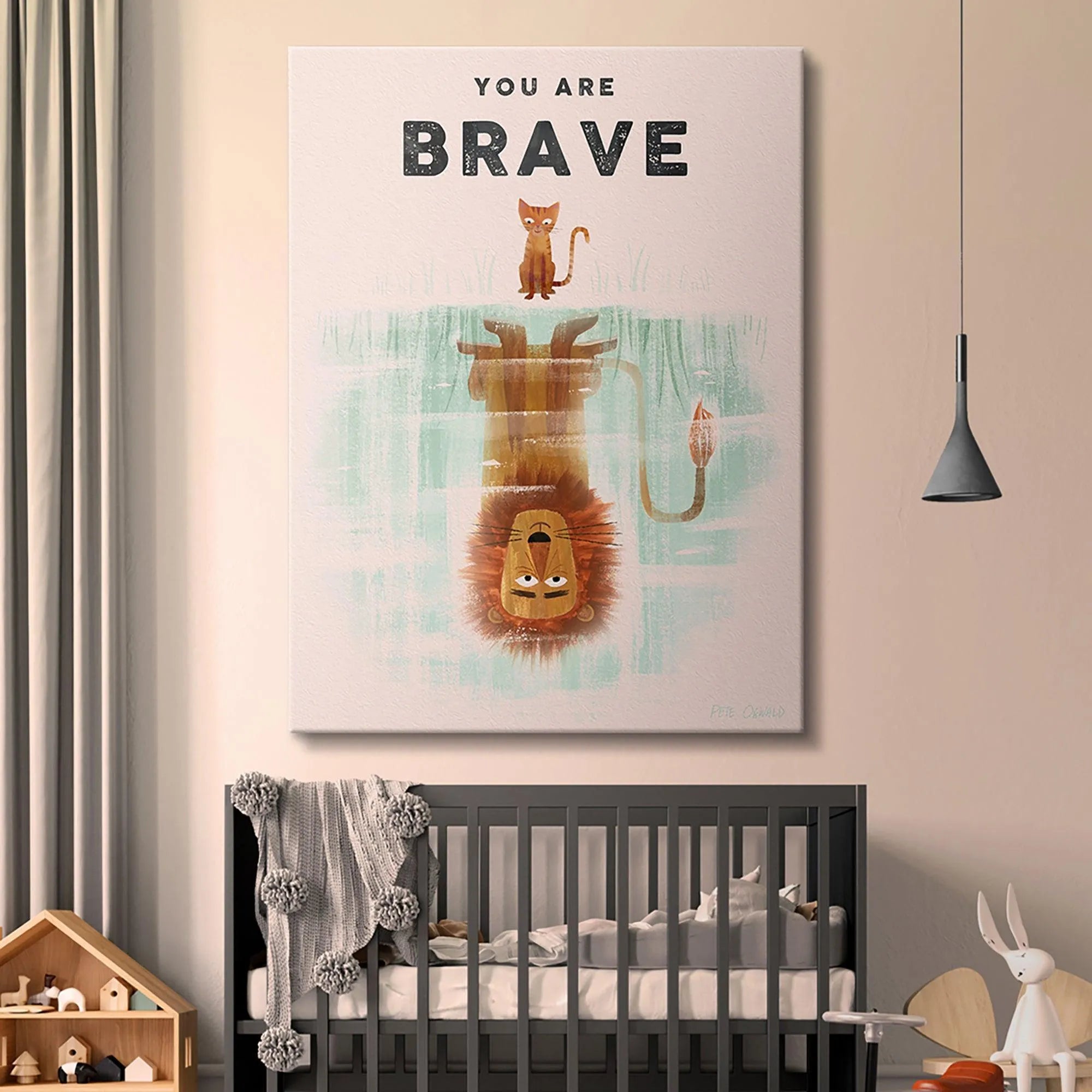 Detailed view of the bold "BRAVE" text and the encouraging message: Kids You Are Brave.
