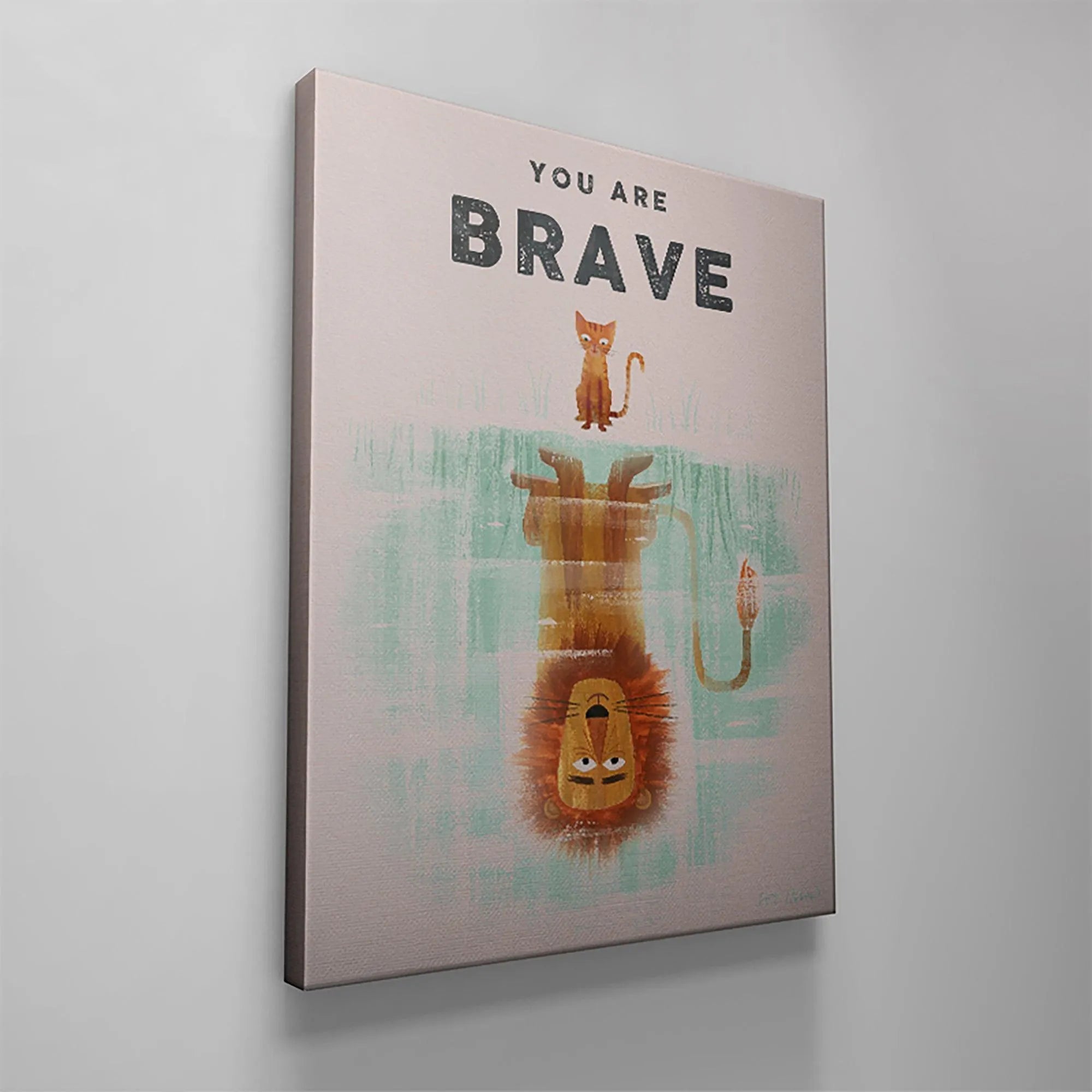 Framed Kids You Are Brave print displayed in a child's brightly lit bedroom setting.