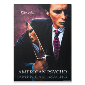 Full promotional poster for American Psycho featuring the phrase 'Killer Looks' and Patrick Bateman holding a knife.