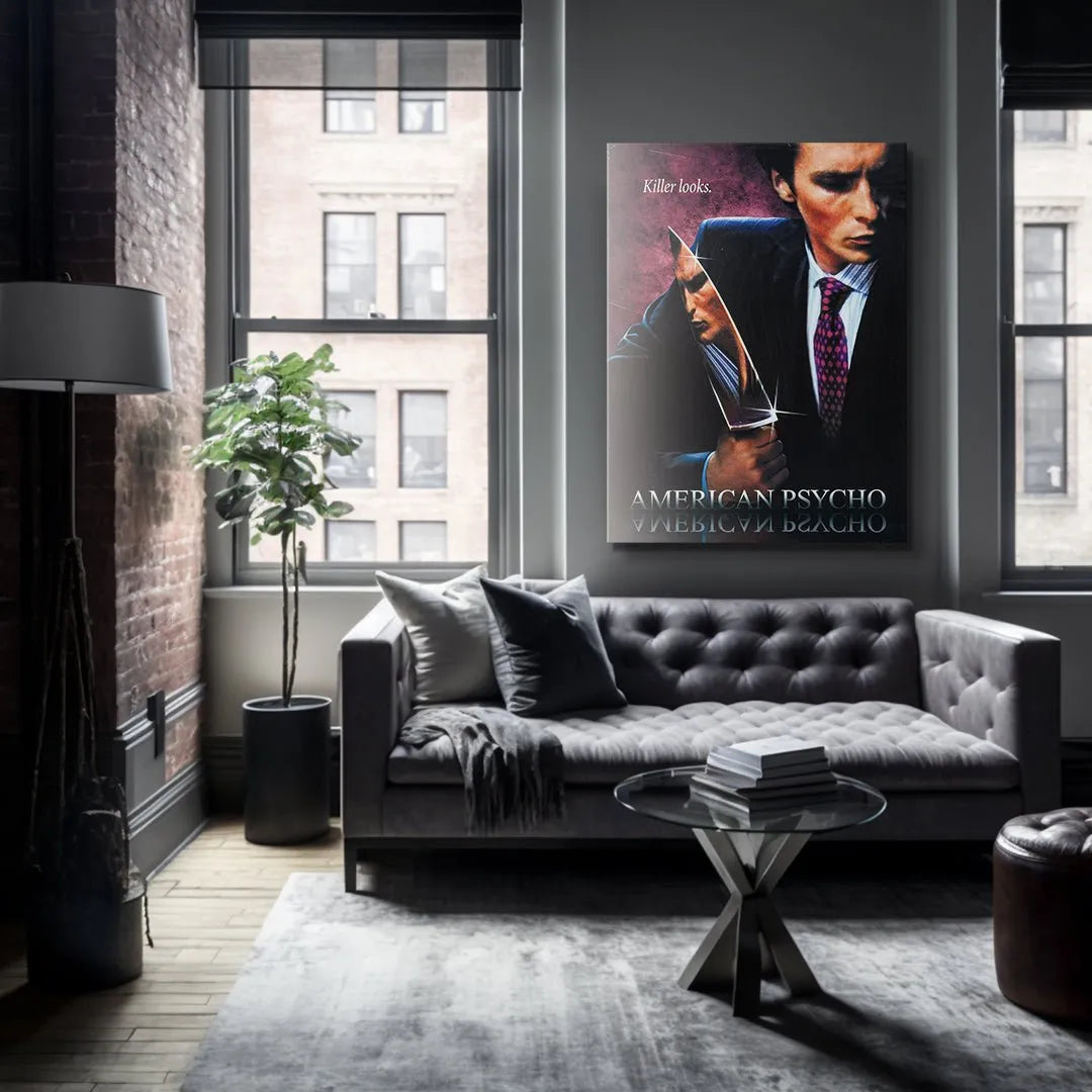 Overhead perspective of the highly saturated American Psycho movie artwork titled 'Killer Looks', showing vibrant colors.