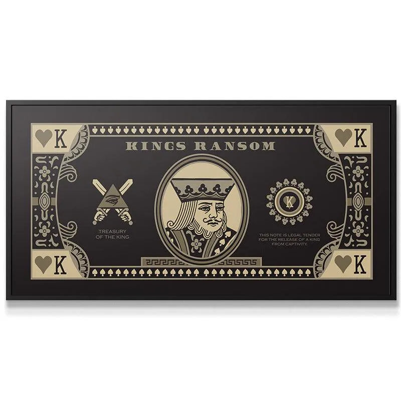 Close-up detailed texture shot showing the metallic gold ink used on the ornate scrollwork of the Kings Ransom ( Black Card ).