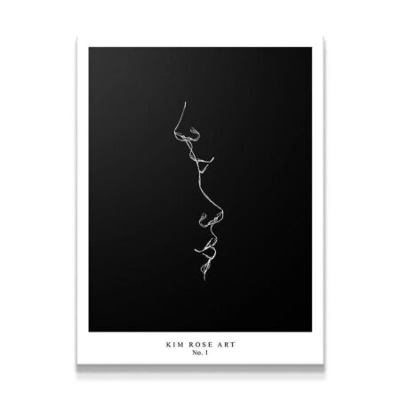Full vertical view of the elegant single line artwork profiles in the Kiss - Black print.