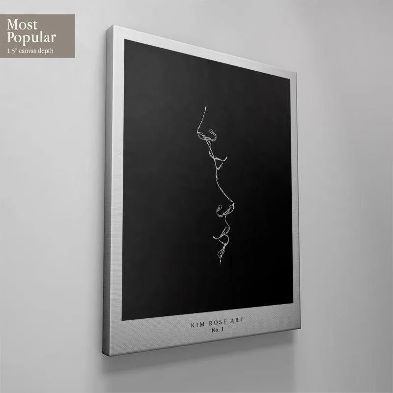 Abstract portrait angle highlighting the tension and intimacy between the two profiles in Kiss - Black.