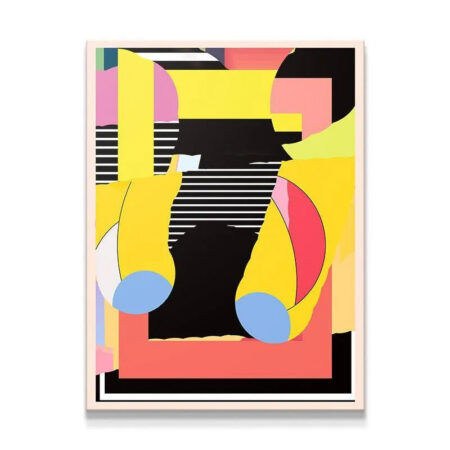 Close-up of striped black and yellow segments in Kitty Krash abstract art.