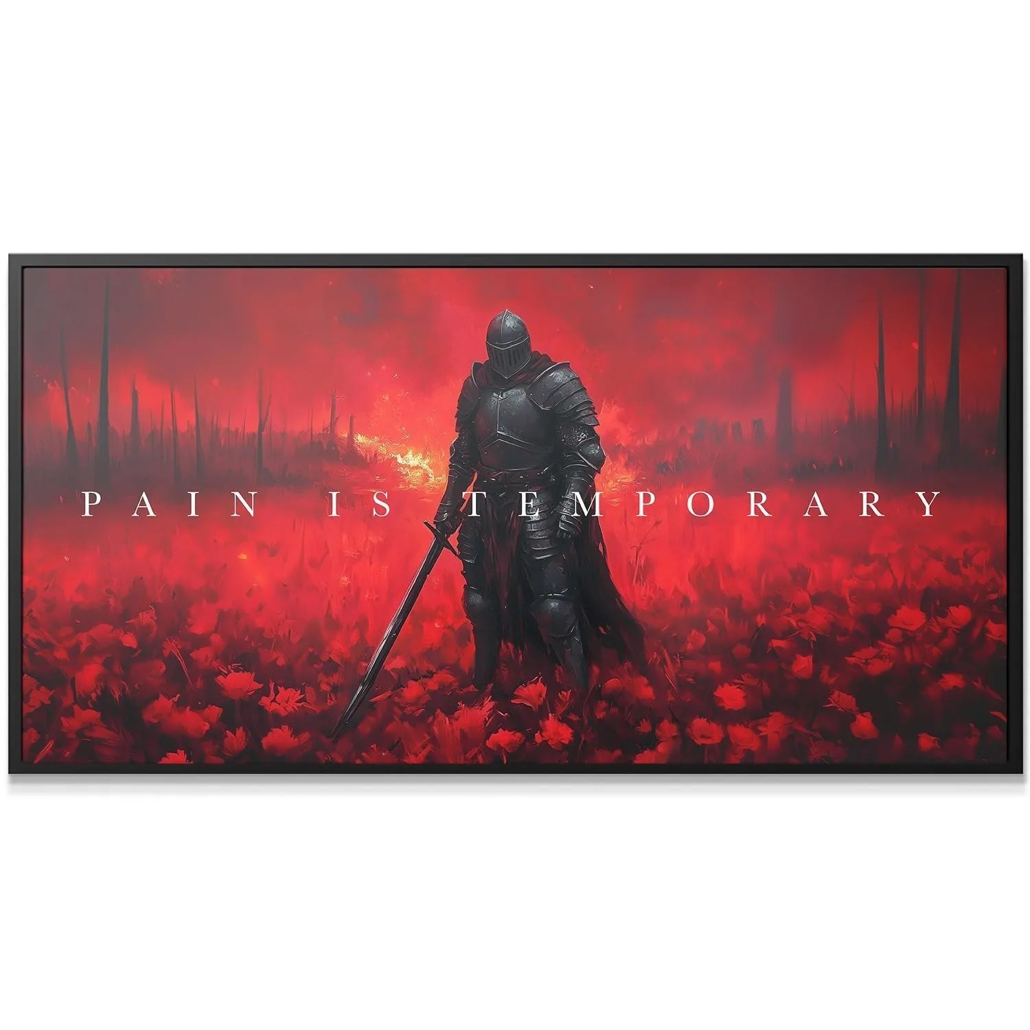 Close-up view showing the intricate detail of the obsidian knight's helmet and pauldrons in 'Knight - Pain Is Temporary'.