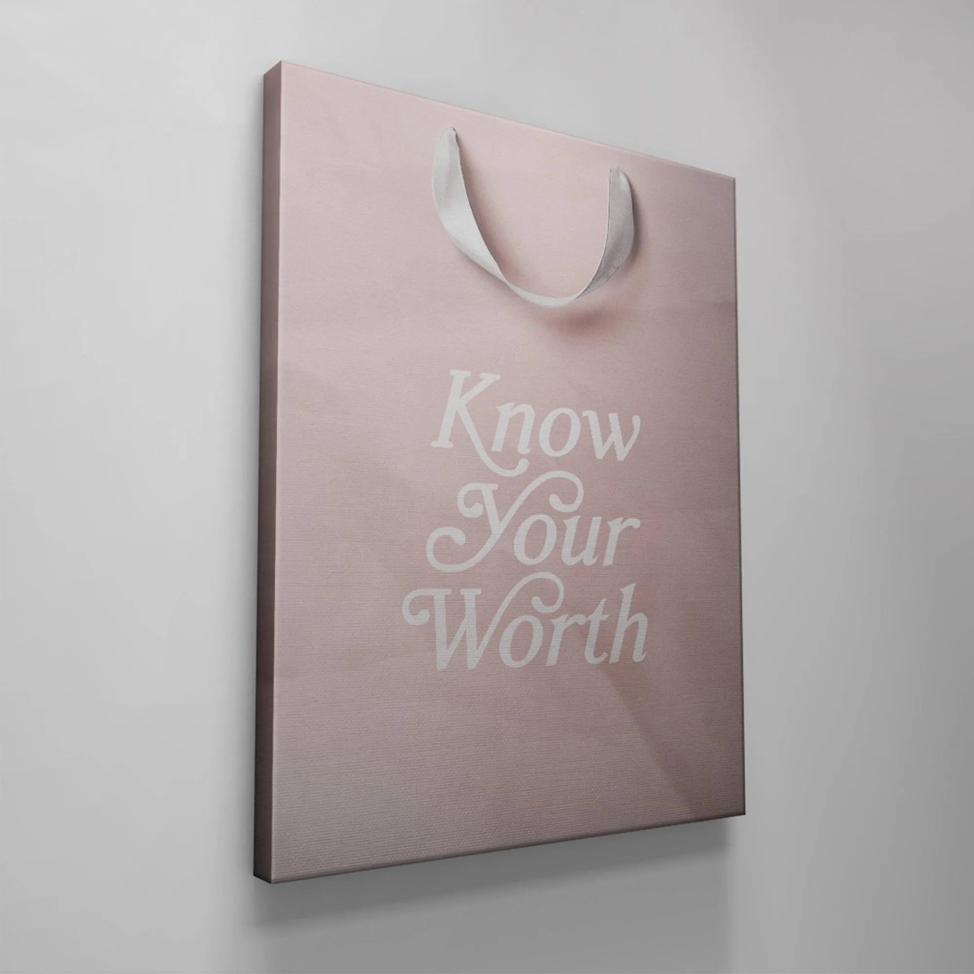 Flat lay presentation of the elegant 'Know Your Worth' bag against a neutral background.