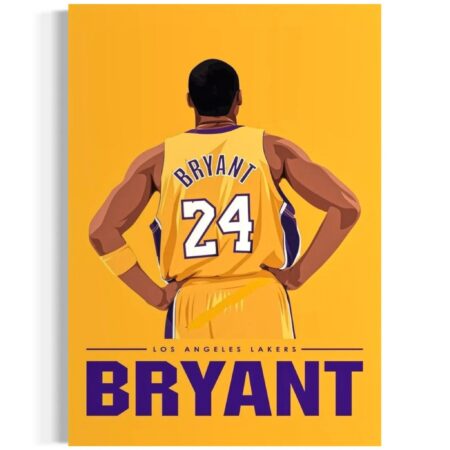 Illustration of a basketball player in a yellow Los Angeles Lakers jersey with 'Bryant' and number '24' on a yellow background.