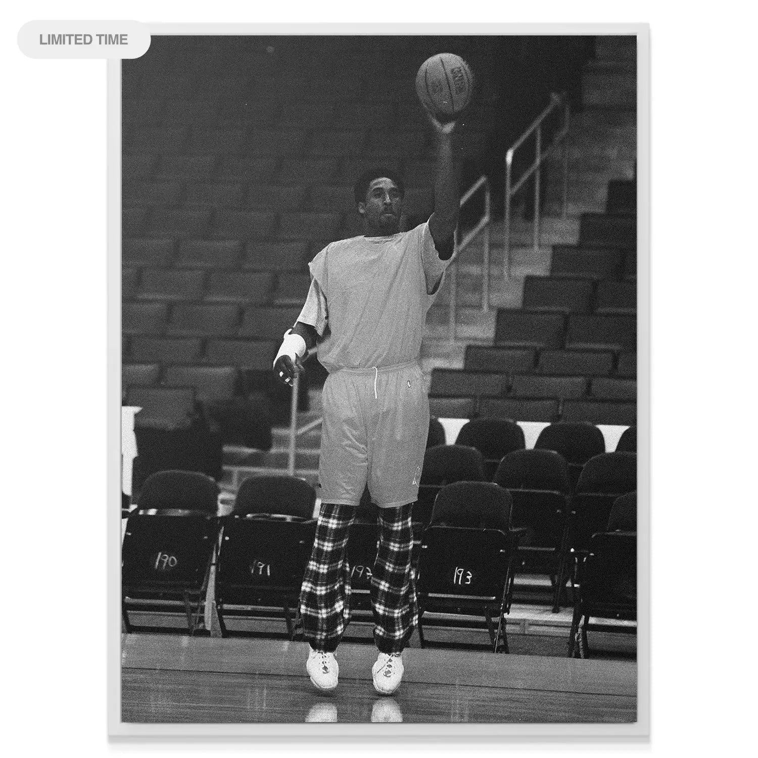 Textured archival print capturing Kobe Bryant - By Any Means prominently featuring his unique plaid practice pants.