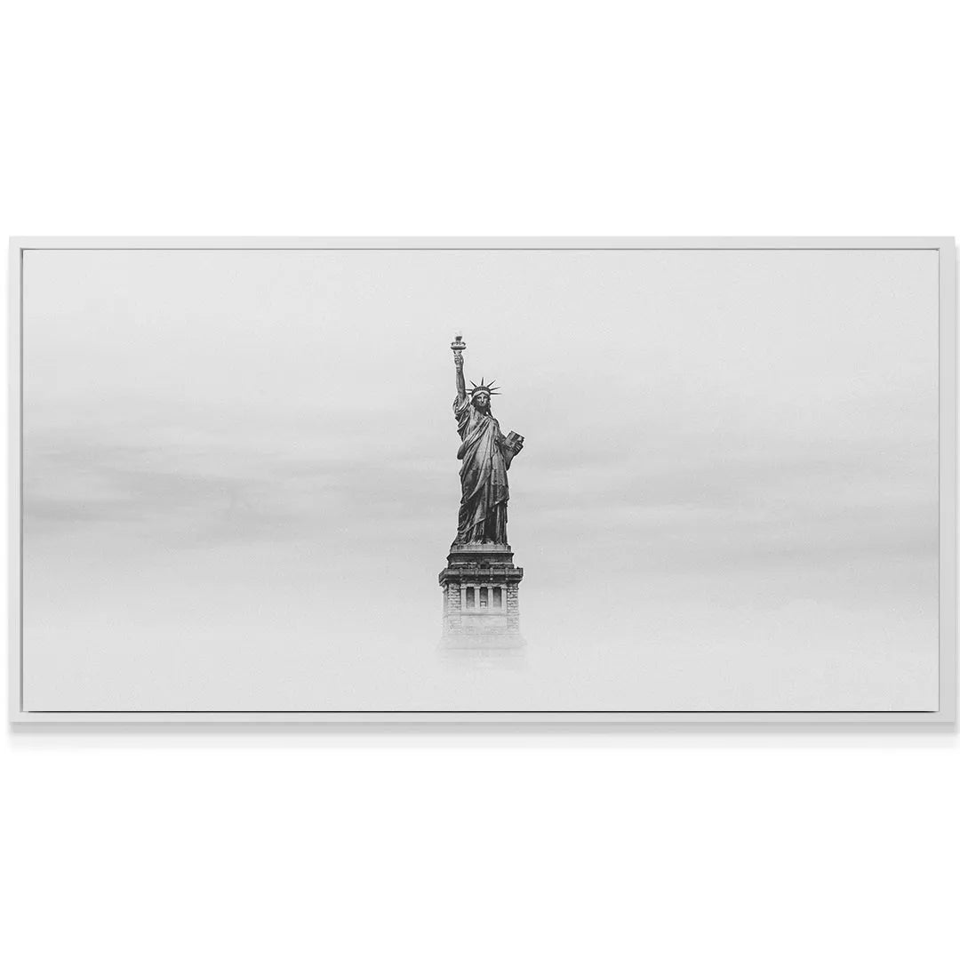 Atmospheric close-up shot of the statue emerging from heavy mist, captured in the unique Lady Liberty - B&W artwork.