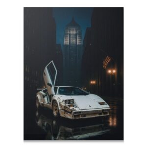 Lamb on Wall St Wall Art Close-up of the damaged front bumper and headlights of the 'Lamb on Wall St' Countach print.