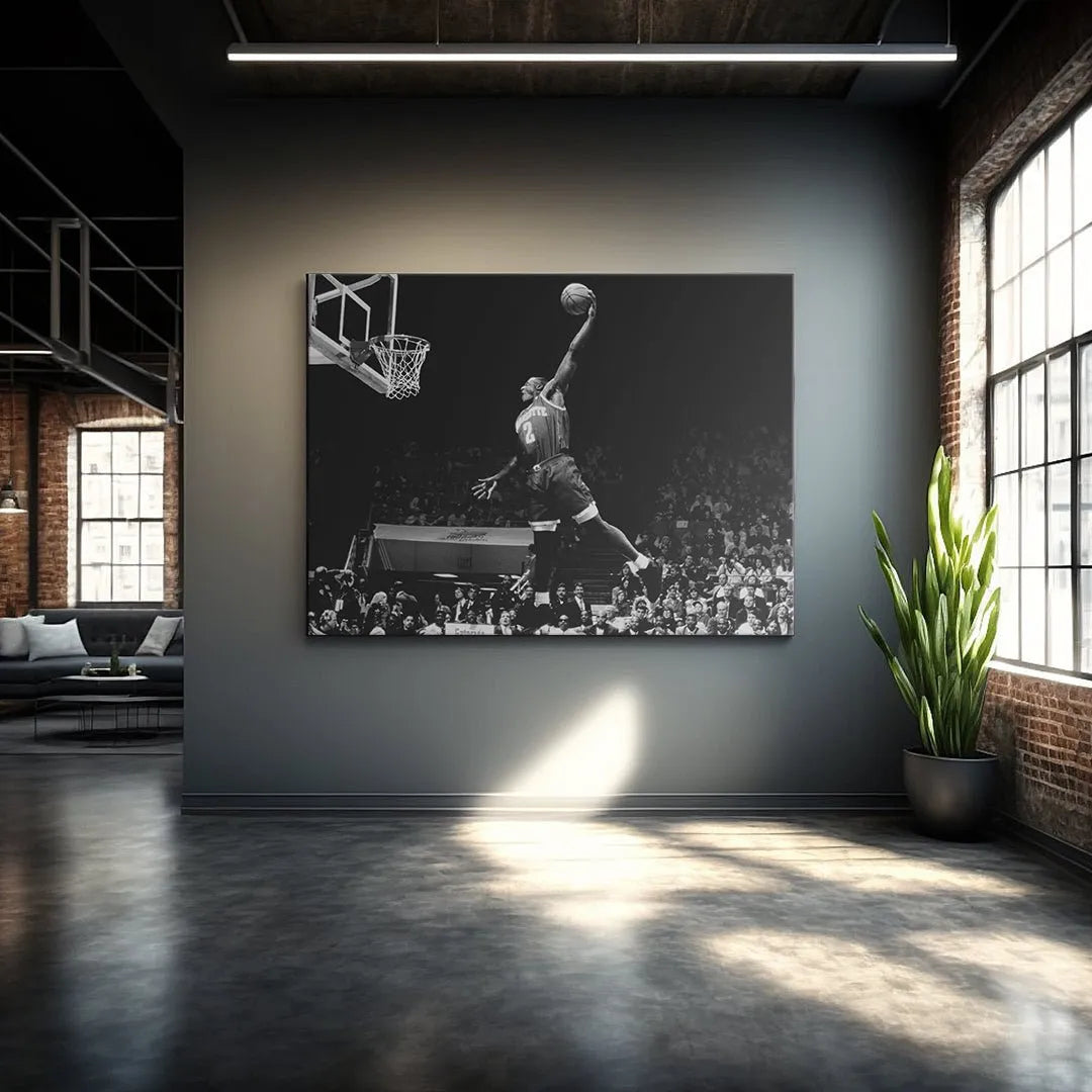 High-contrast monochrome print highlighting Larry Johnson - #2 against the darkened background of the stadium lights.