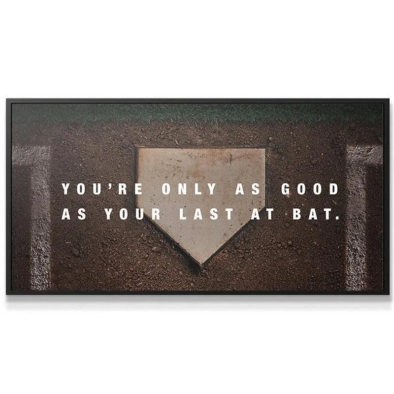 Close-up texture shot showing the brown dirt and white chalk lines surrounding the 'Last At Bat' home plate graphic.