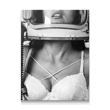 High-contrast close-up of the woman's mouth inside the helmet visor, titled Last Breath.