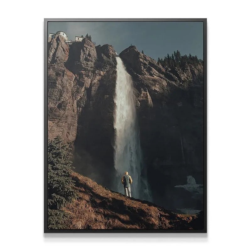 Close-up detail of the water spray and white cascade of Last Light Falls.