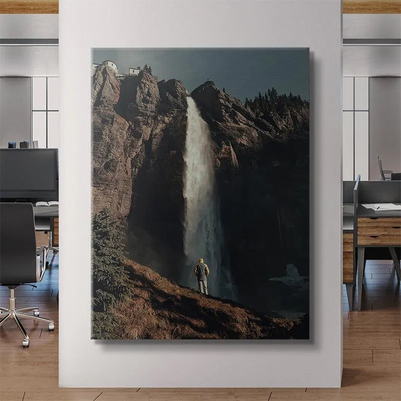Textured view of the rugged brown rock formations surrounding Last Light Falls.