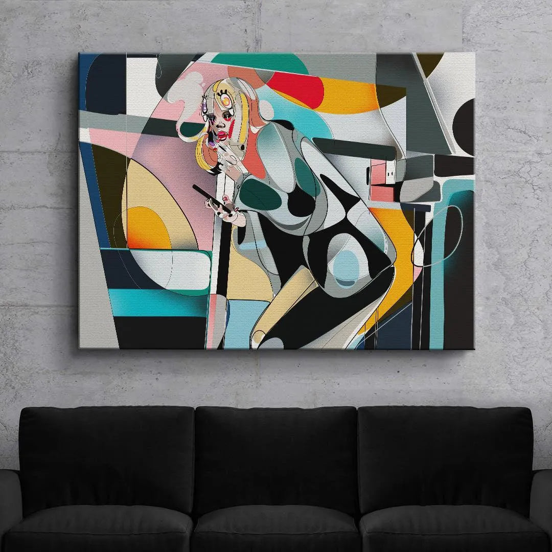 Vibrant color blocks and geometric shapes defining the multi-layered, chaotic backdrop of Latenight.