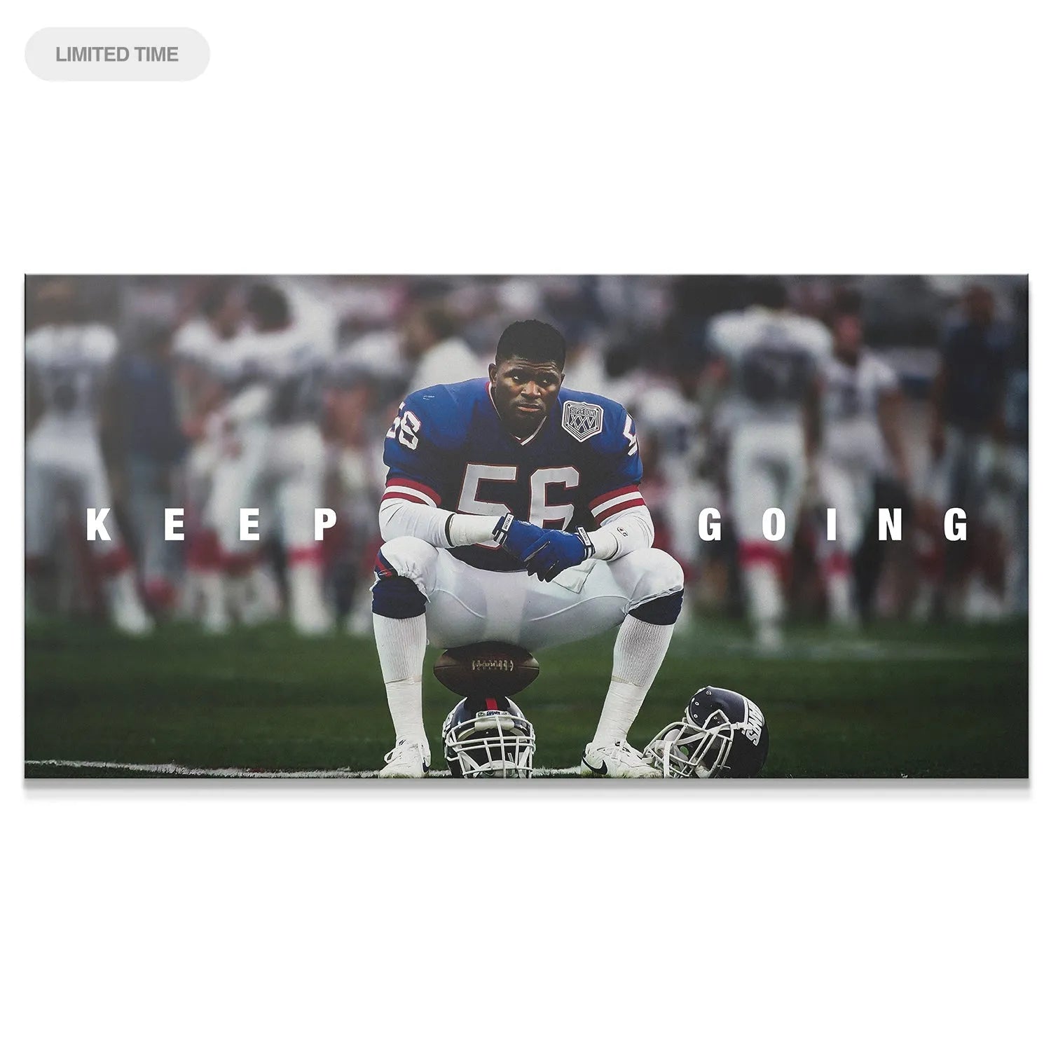 Full wide shot capturing the iconic pose and motivational text of the Lawrence Taylor - Keep Going artwork.