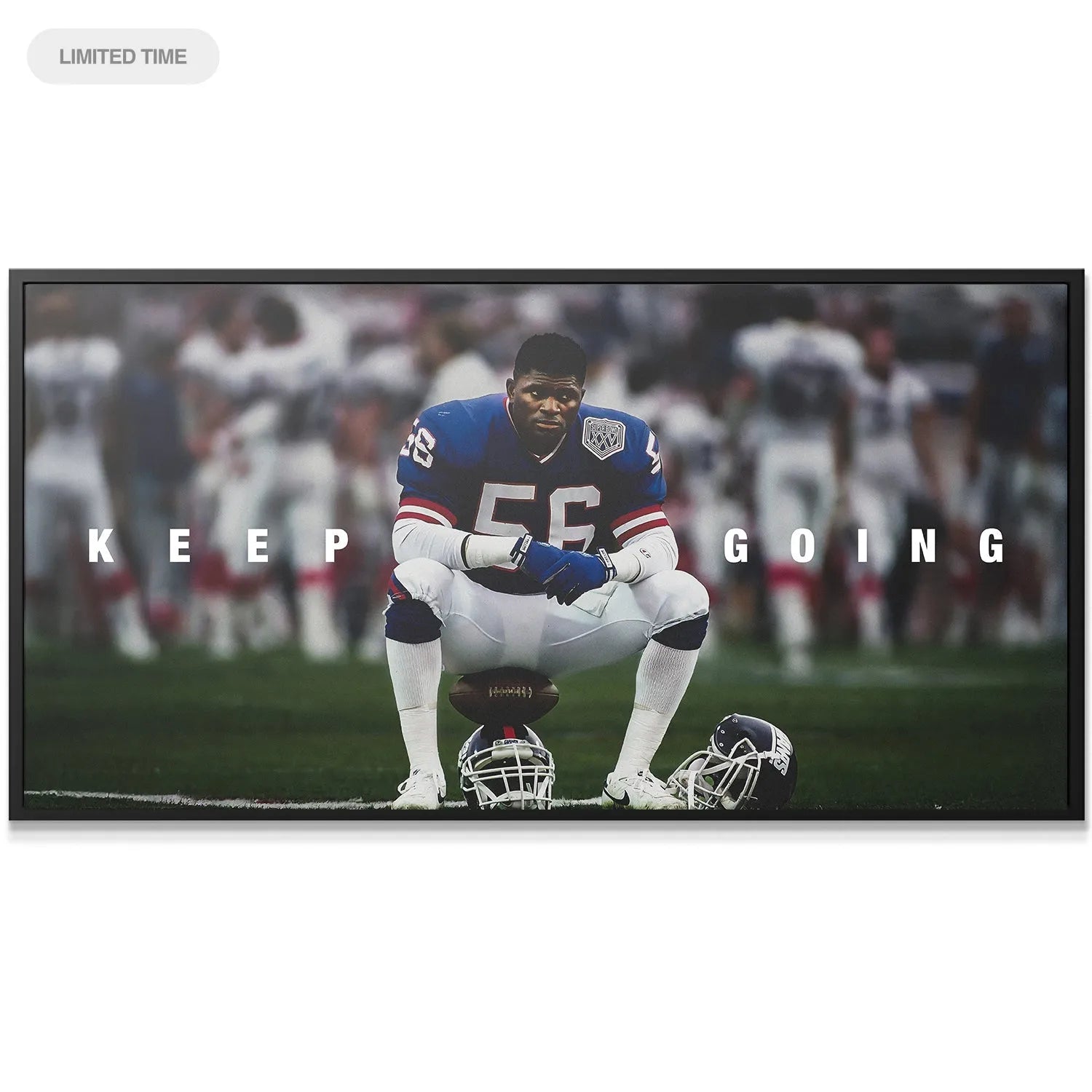 Close-up detail of LT's determined facial expression in the Lawrence Taylor - Keep Going image print.