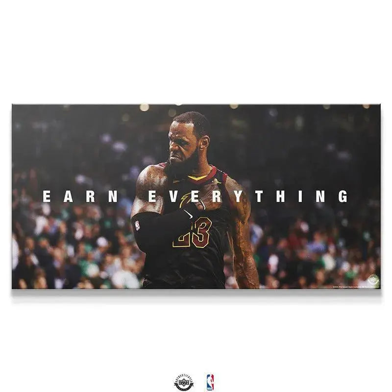Close-up of intense facial expression on the LeBron James - Earn Everything poster print.