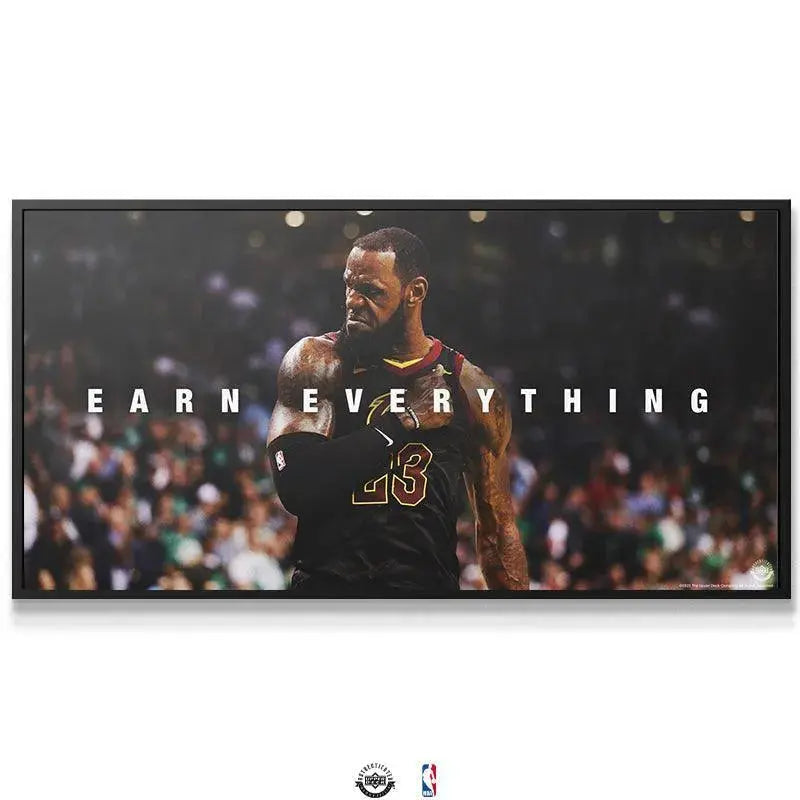 Textured detail shot showing the canvas material of the LeBron James - Earn Everything wall art print.