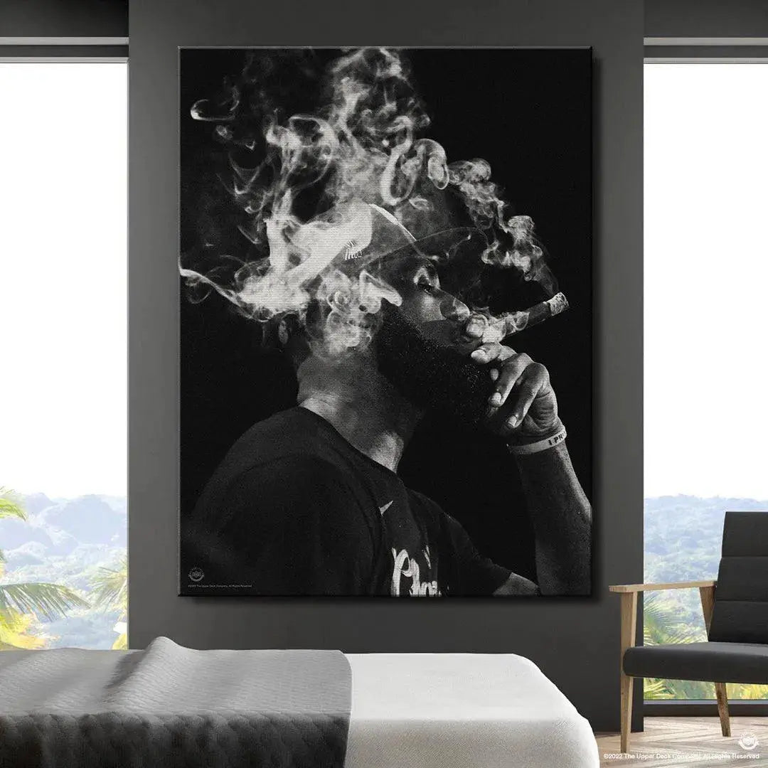 Dramatic low angle perspective capturing the silhouette and confident profile in the image 'LeBron James - Job's Finished'.